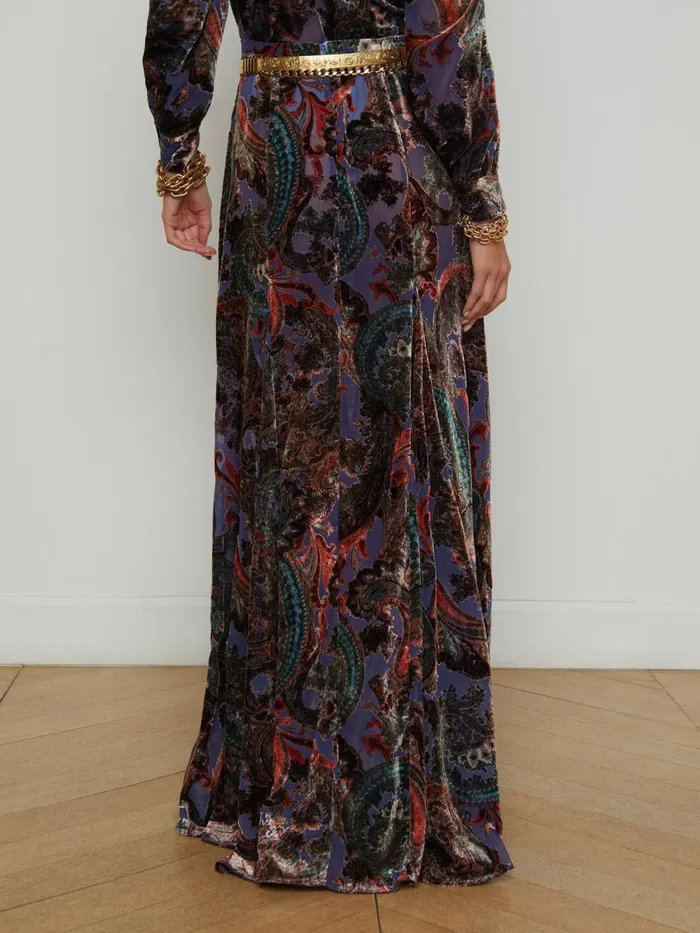 L039Agence Skirts Women Luca Velvet Maxi Skirt Dark Periwinkle Multi French Paisley L039Agence Skirts Women Luca Velvet Maxi Skirt Dark Periwinkle Multi French Paisley