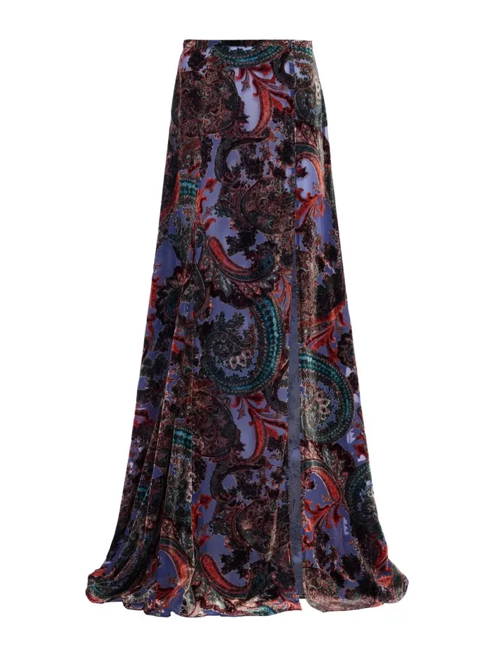 L039Agence Skirts Women Luca Velvet Maxi Skirt Dark Periwinkle Multi French Paisley L039Agence Skirts Women Luca Velvet Maxi Skirt Dark Periwinkle Multi French Paisley