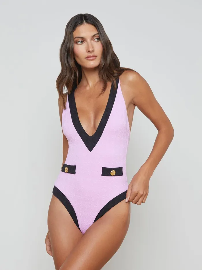 L039Agence Swimwear Women Lisa Plunge OnePiece Swimsuit Light Violetblack L039Agence Swimwear Women Lisa Plunge OnePiece Swimsuit Light Violetblack