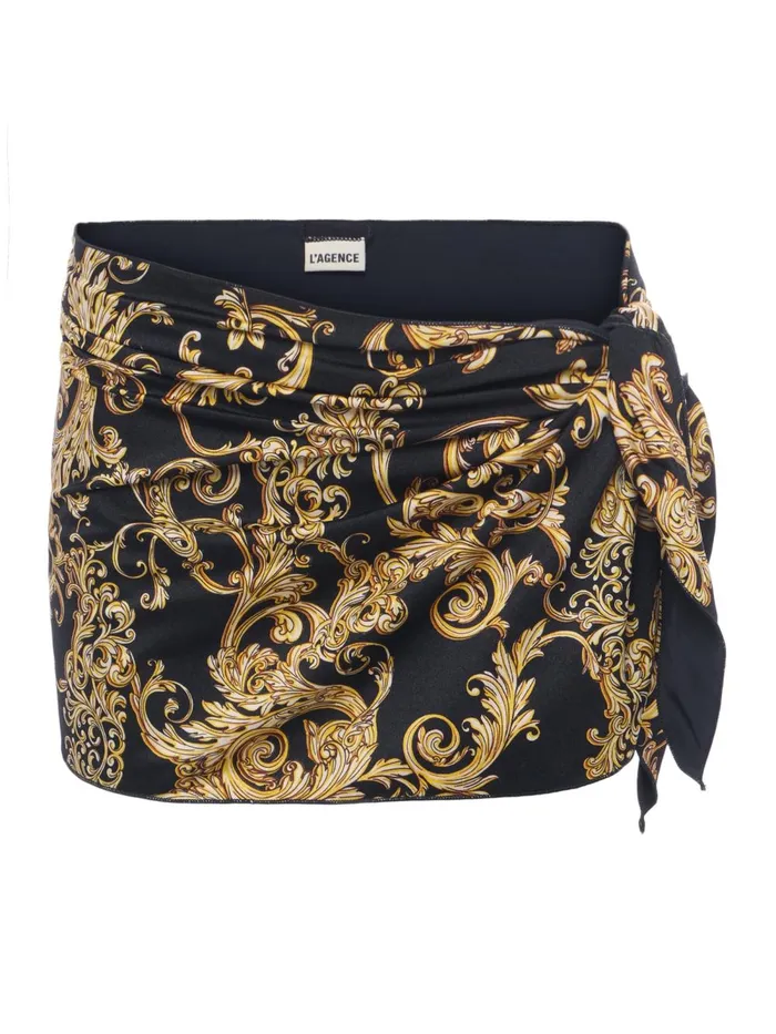 L039Agence Swimwear Women Marceline Mini Pareo Blackgold Barocco Swirl