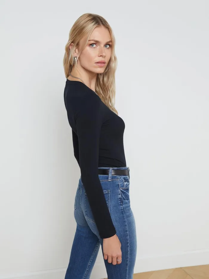 L039Agence Tees Women Tess Long Sleeve Tee Black Micro Modal L039Agence Tees Women Tess Long Sleeve Tee Black Micro Modal
