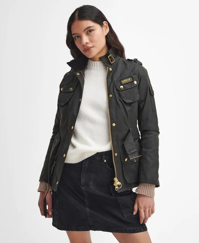 Ladies International Waxed Jacket Olive Women Barbour Waxed Jackets