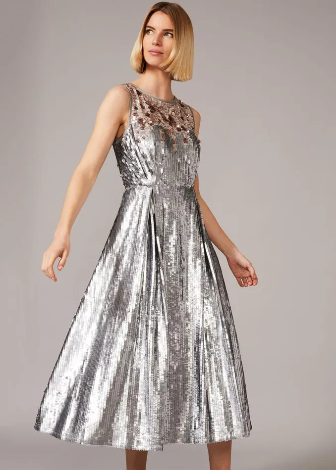 Lainey Shimmer Sequin Midi Dress Silver Women Phase Eight Dresses