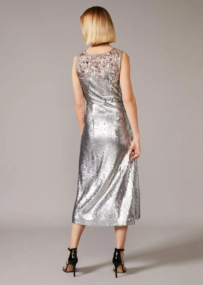 Lainey Shimmer Sequin Midi Dress Silver Women Phase Eight Dresses