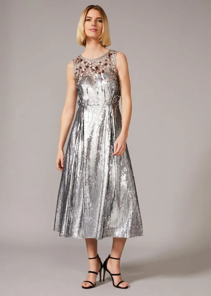 Lainey Shimmer Sequin Midi Dress Silver Women Phase Eight Dresses