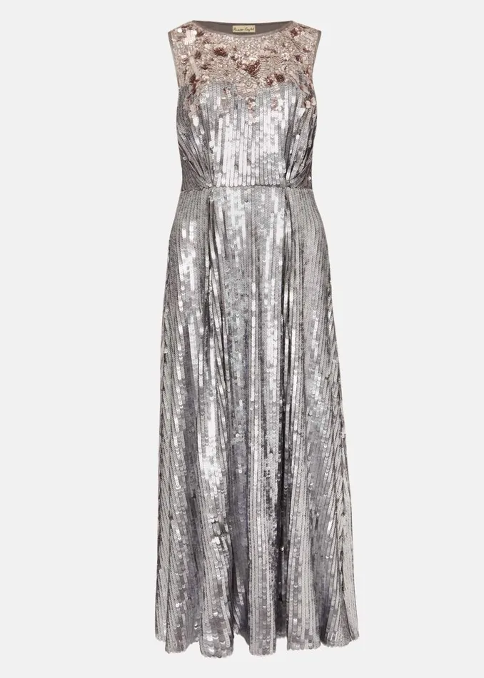 Lainey Shimmer Sequin Midi Dress Silver Women Phase Eight Dresses