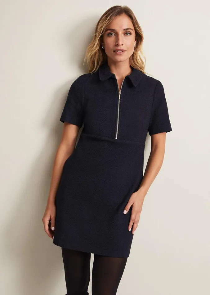 Lana Tweed Zip Tunic Mini Dress Navy Women Phase Eight Dresses