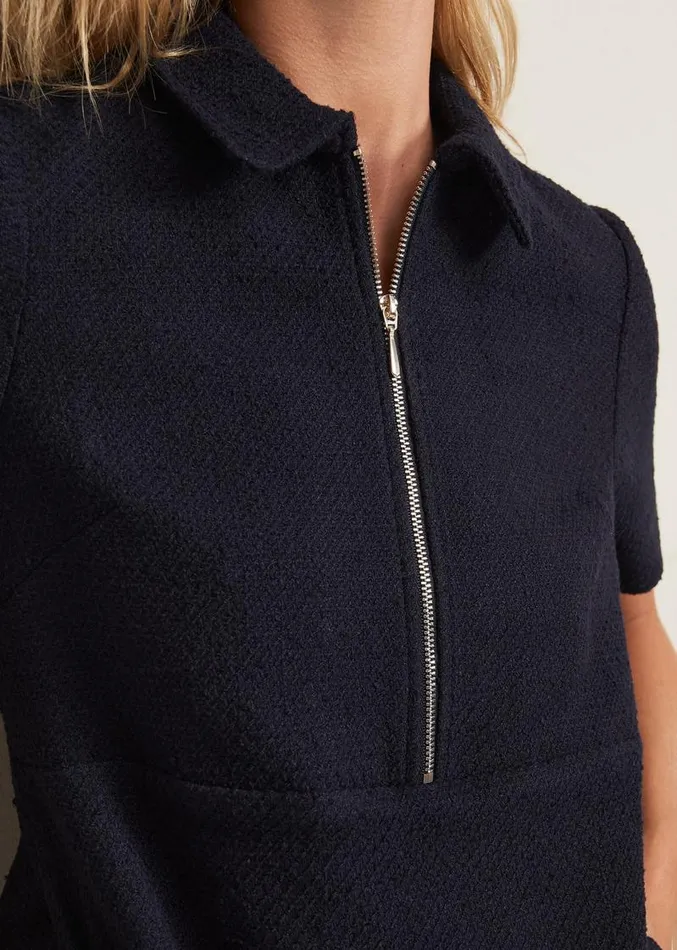 Lana Tweed Zip Tunic Mini Dress Navy Women Phase Eight Dresses