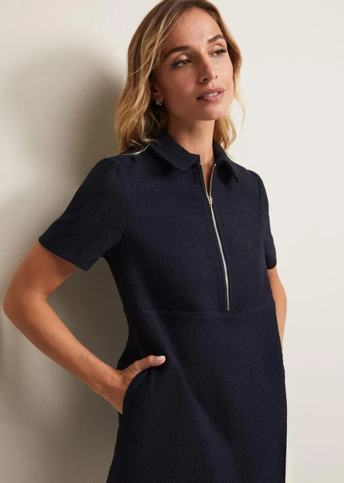 Lana Tweed Zip Tunic Mini Dress Navy Women Phase Eight Dresses