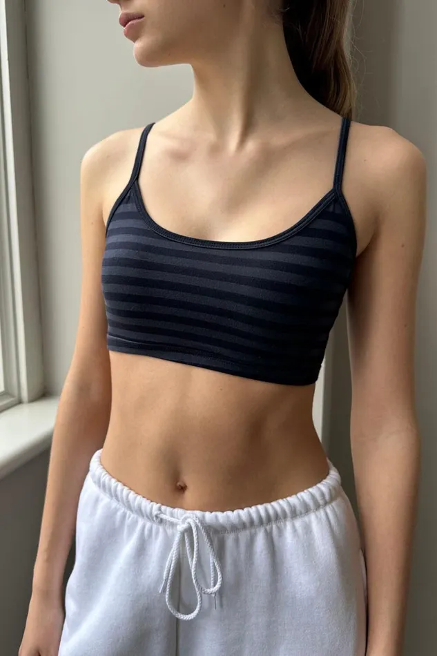 Laney Striped Bra Top Faded Navy Stripes Women Brandy Melville Matching Sets