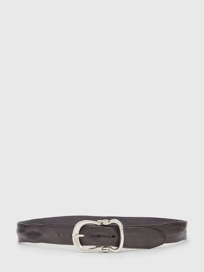 Leather Belts Men John Varvatos FIBEL ANTIQUE NICKLE FINISH BELT Black