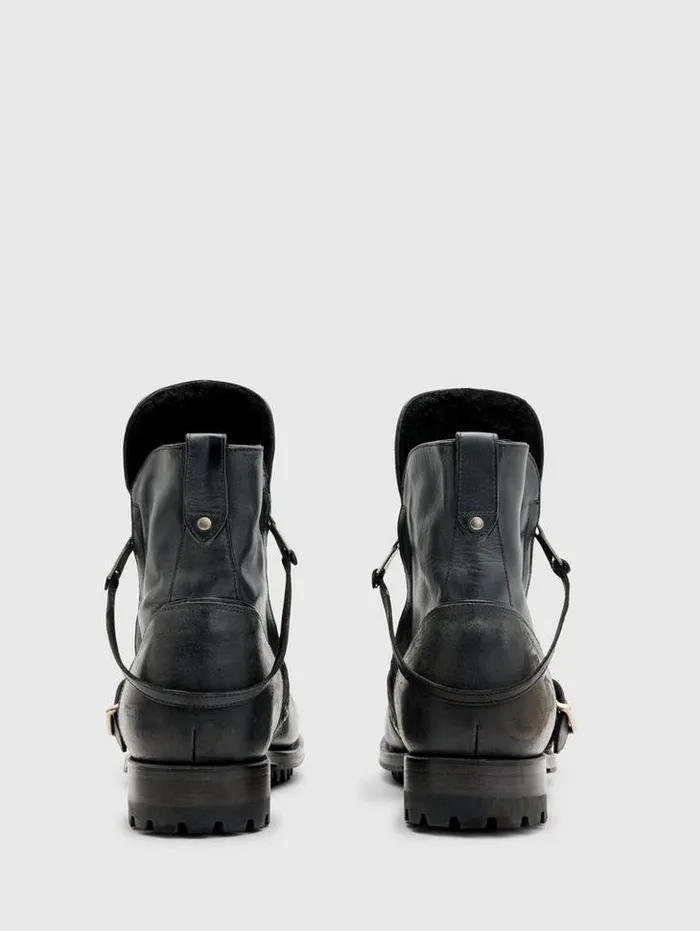 Leather Boots Men John Varvatos MOTO SHEARLING BOOT Black