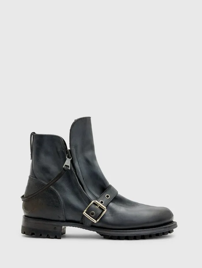 Leather Boots Men John Varvatos MOTO SHEARLING BOOT Black