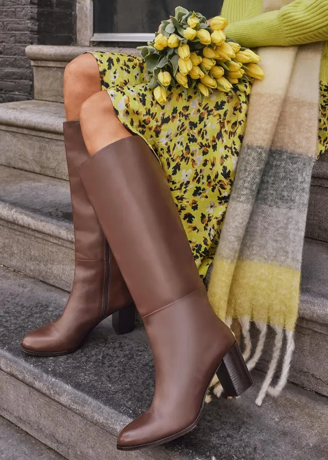 Leather Knee High Boots Chocolate Women Phase Eight Heels