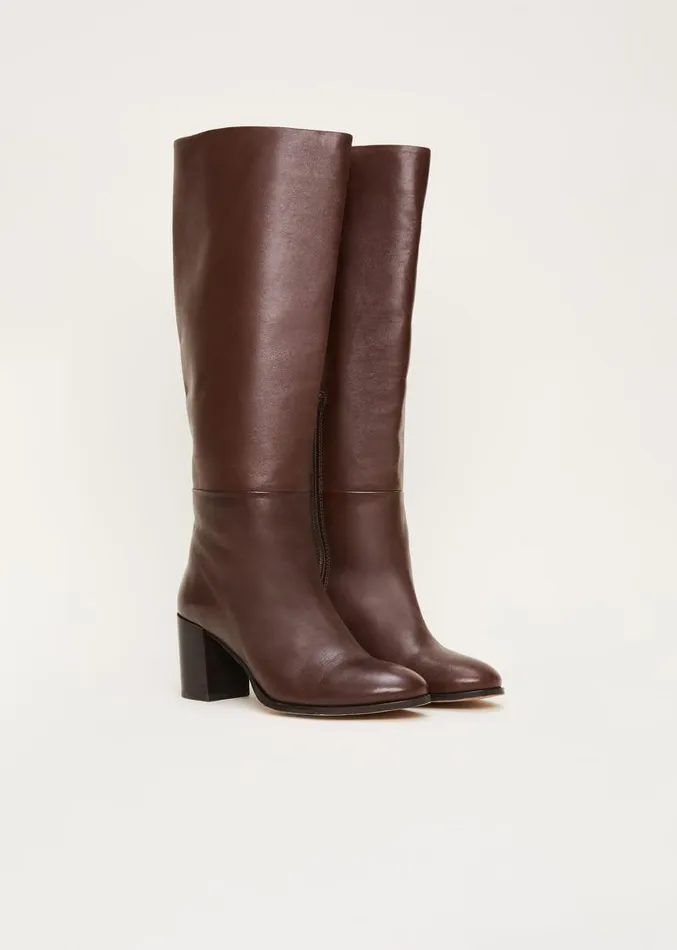 Leather Knee High Boots Chocolate Women Phase Eight Heels