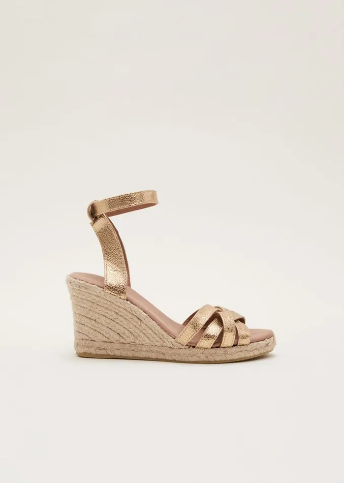 Leather Strappy Espadrille Gold Women Phase Eight Heels