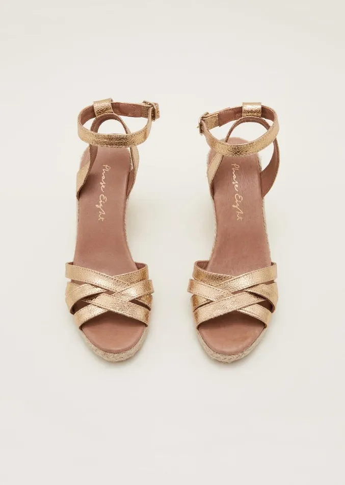 Leather Strappy Espadrille Gold Women Phase Eight Heels
