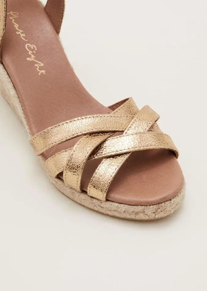 Leather Strappy Espadrille Gold Women Phase Eight Heels