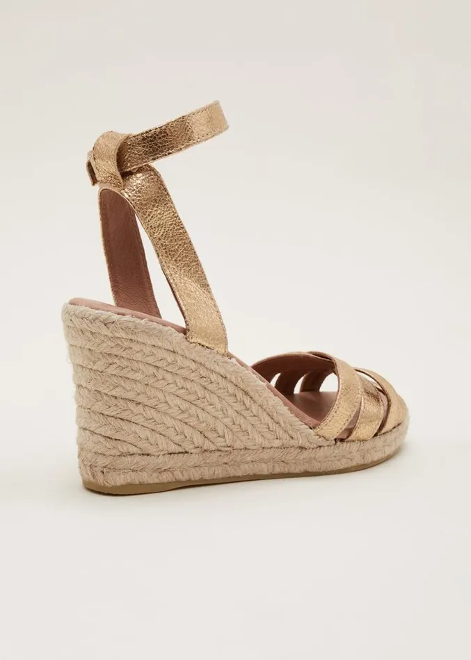 Leather Strappy Espadrille Gold Women Phase Eight Heels