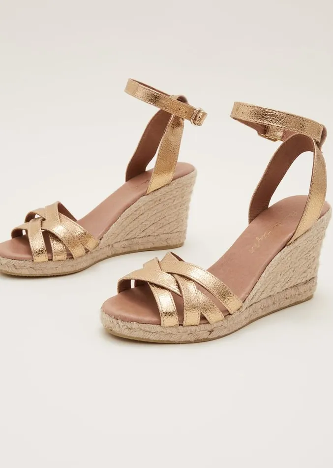 Leather Strappy Espadrille Gold Women Phase Eight Heels
