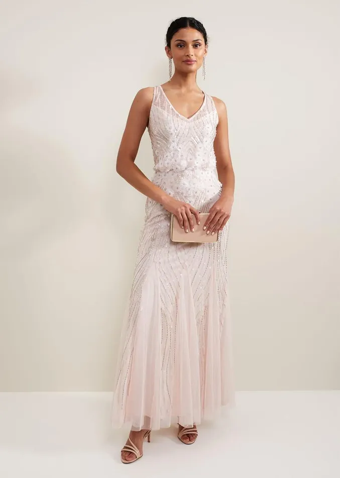 Lexi Ditsy Beaded Cowl Maxi Dress Pale Pink Women Phase Eight Dresses