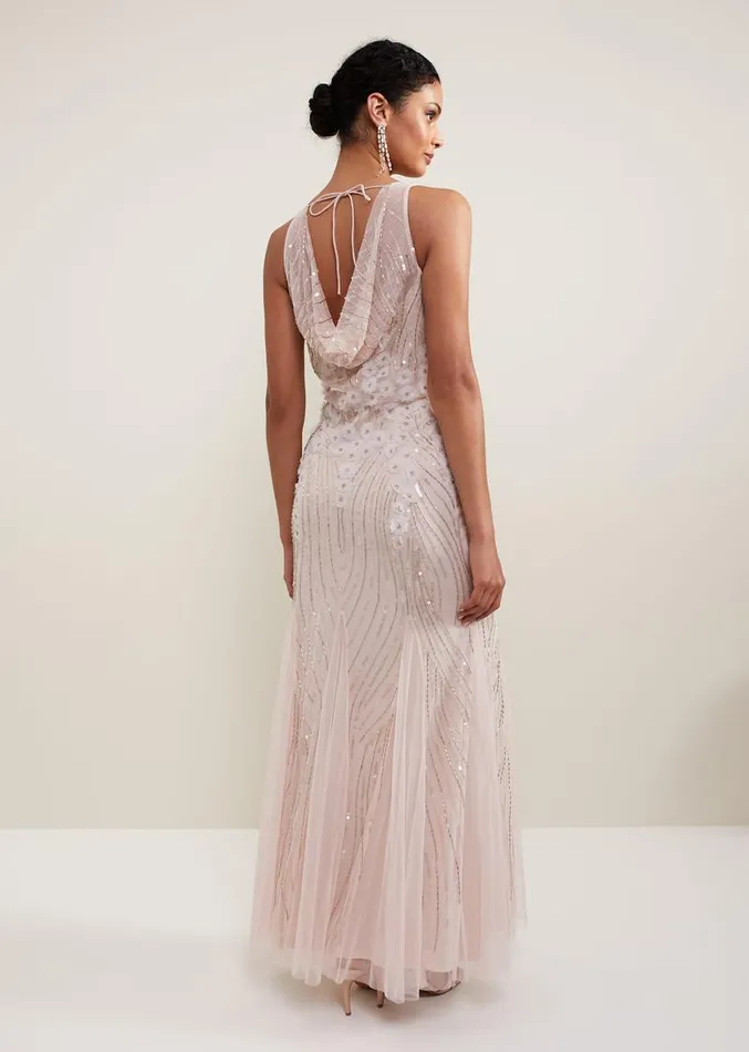 Lexi Ditsy Beaded Cowl Maxi Dress Pale Pink Women Phase Eight Dresses