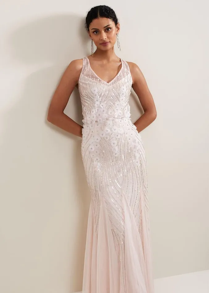 Lexi Ditsy Beaded Cowl Maxi Dress Pale Pink Women Phase Eight Dresses