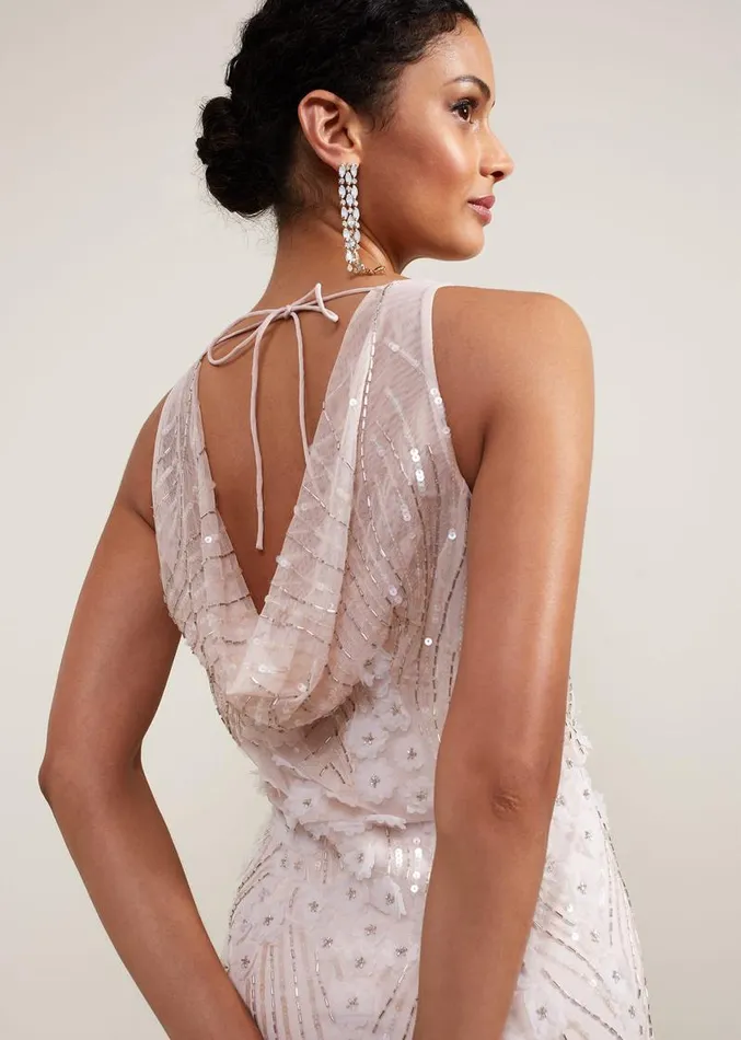 Lexi Ditsy Beaded Cowl Maxi Dress Pale Pink Women Phase Eight Dresses