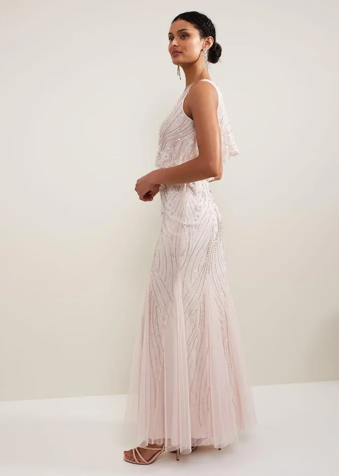 Lexi Ditsy Beaded Cowl Maxi Dress Pale Pink Women Phase Eight Dresses