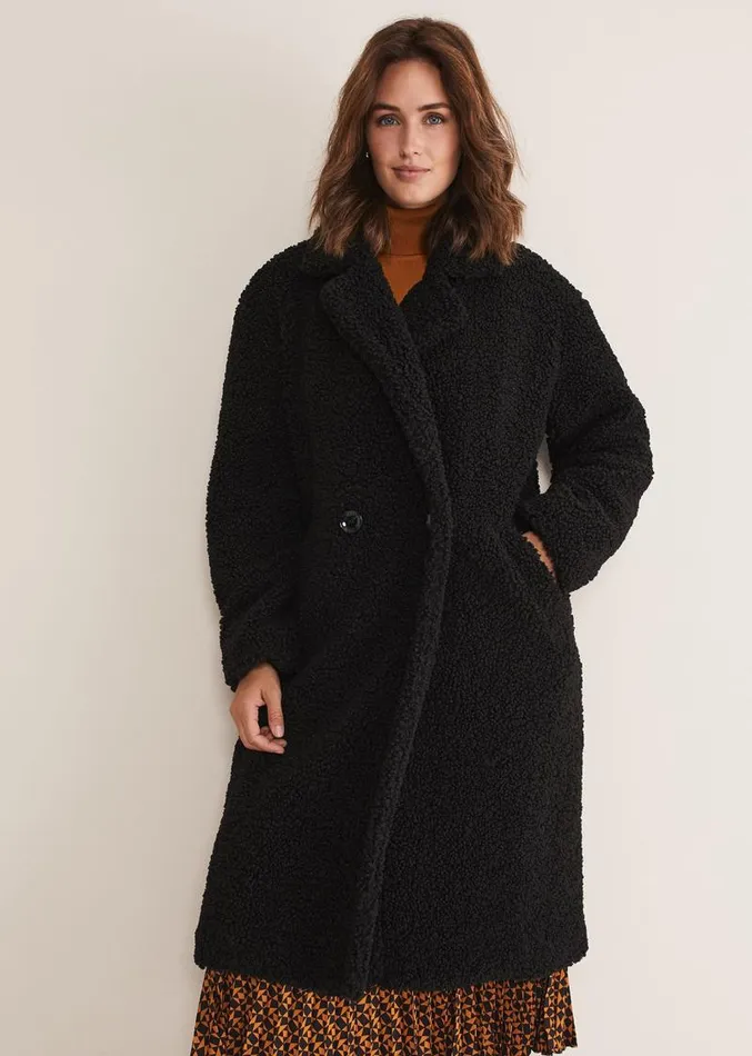 Libbie Longline Teddy Coat Black Women Phase Eight Coats