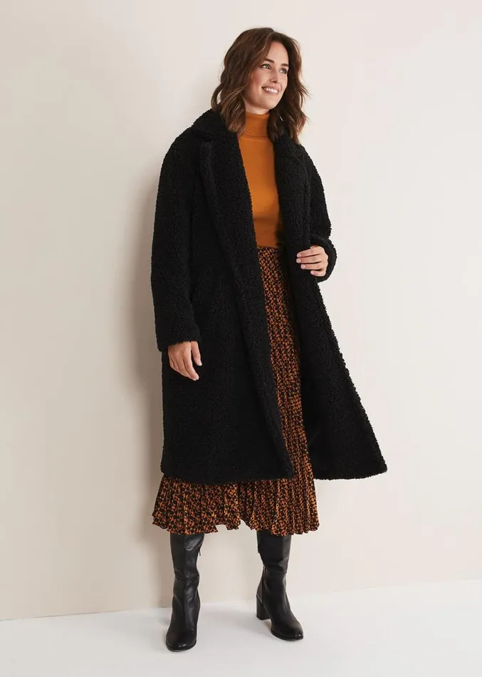 Libbie Longline Teddy Coat Black Women Phase Eight Coats