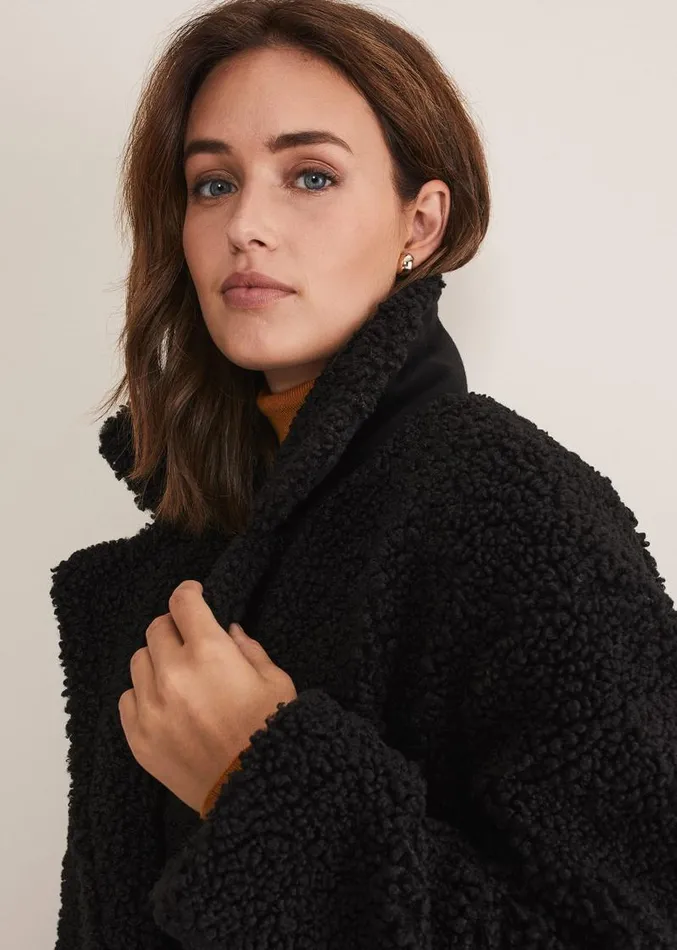 Libbie Longline Teddy Coat Black Women Phase Eight Coats