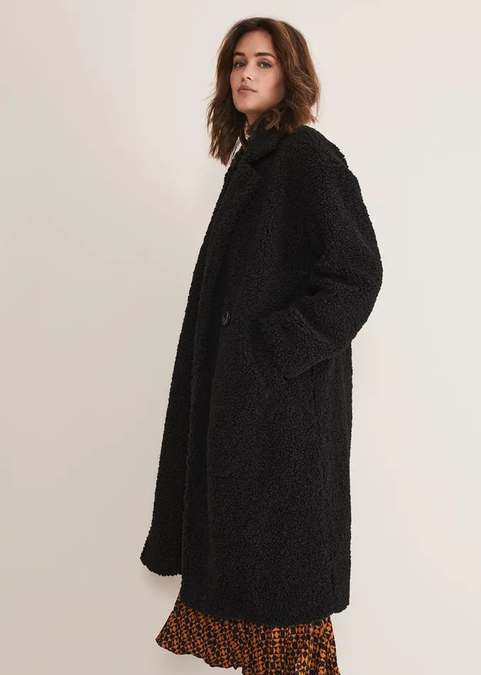 Libbie Longline Teddy Coat Black Women Phase Eight Coats