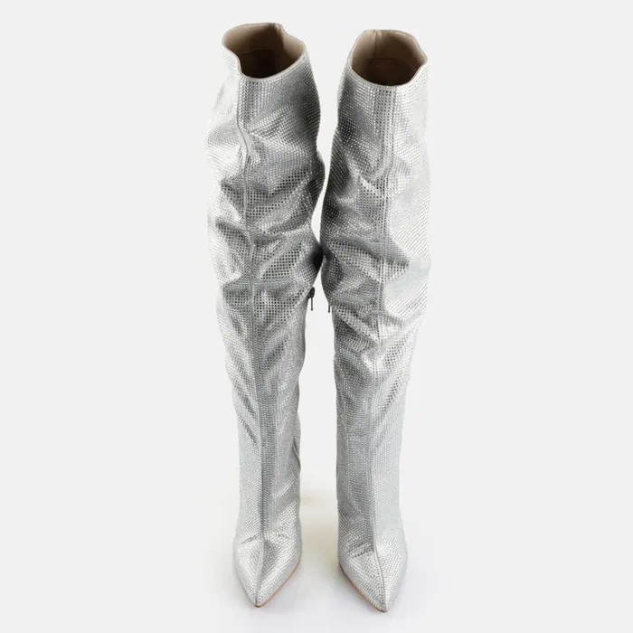 Linda Boot Shine 8211 Vegan Satin 8211 Silver Silver Buffalo Boots and AnkleBoots Linda Boot Shine 8211 Vegan Satin 8211 Silver Silver Buffalo Boots and AnkleBoots
