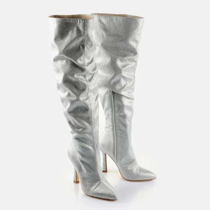 Linda Boot Shine 8211 Vegan Satin 8211 Silver Silver Buffalo Boots and AnkleBoots Linda Boot Shine 8211 Vegan Satin 8211 Silver Silver Buffalo Boots and AnkleBoots