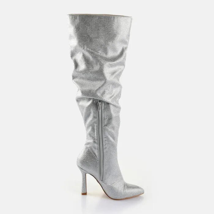 Linda Boot Shine 8211 Vegan Satin 8211 Silver Silver Buffalo Boots and AnkleBoots Linda Boot Shine 8211 Vegan Satin 8211 Silver Silver Buffalo Boots and AnkleBoots