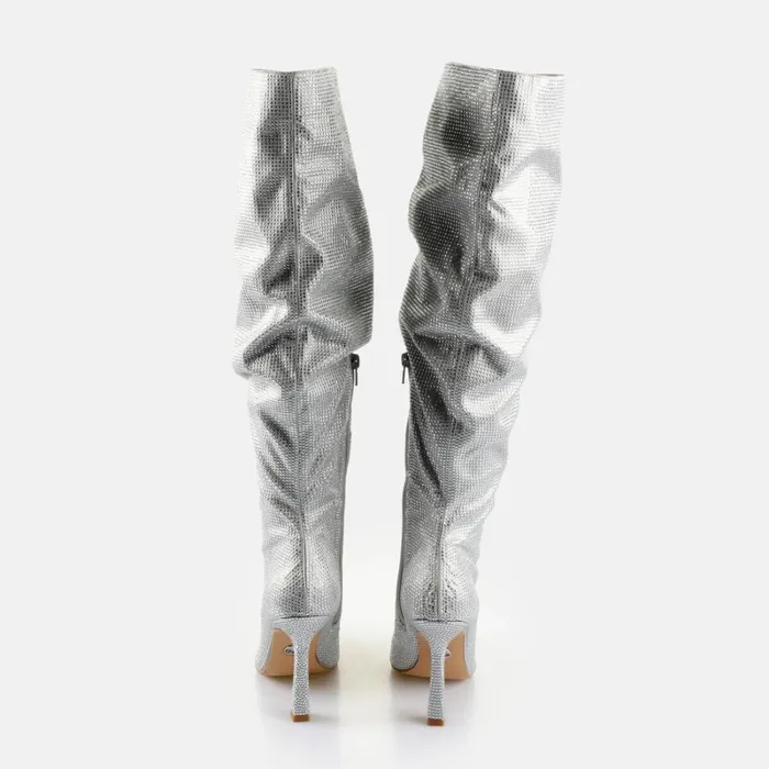 Linda Boot Shine 8211 Vegan Satin 8211 Silver Silver Buffalo Boots and AnkleBoots Linda Boot Shine 8211 Vegan Satin 8211 Silver Silver Buffalo Boots and AnkleBoots