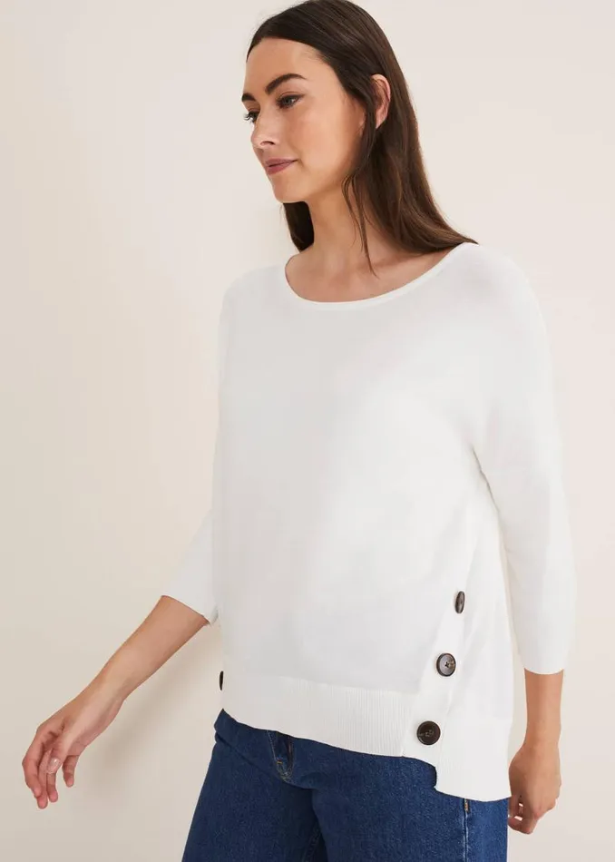 Linda Button Trim Knit Ivory Women Phase Eight Knitwear