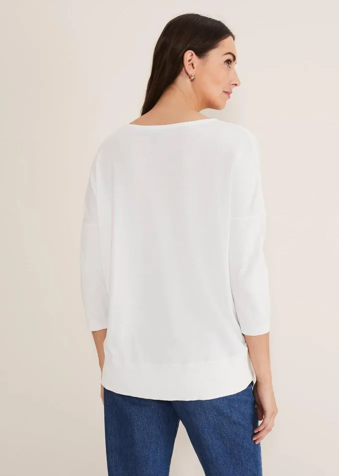 Linda Button Trim Knit Ivory Women Phase Eight Knitwear
