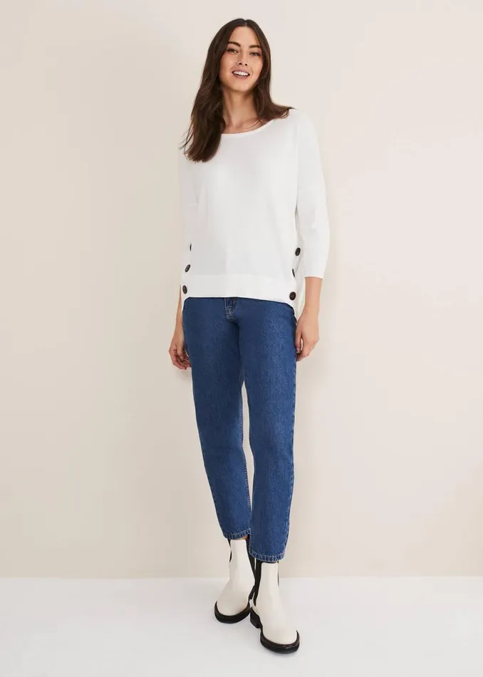 Linda Button Trim Knit Ivory Women Phase Eight Knitwear