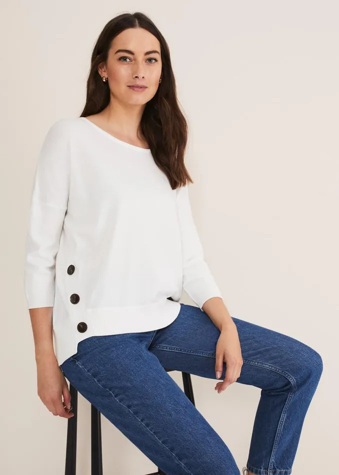 Linda Button Trim Knit Ivory Women Phase Eight Knitwear