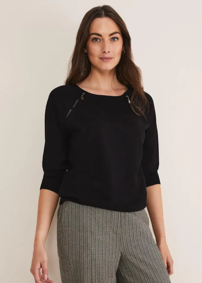 Lolan Zip Trim Knit Jumper Black Women Phase Eight Knitwear
