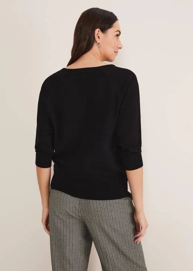 Lolan Zip Trim Knit Jumper Black Women Phase Eight Knitwear