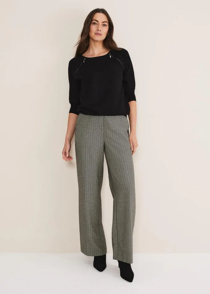 Lolan Zip Trim Knit Jumper Black Women Phase Eight Knitwear