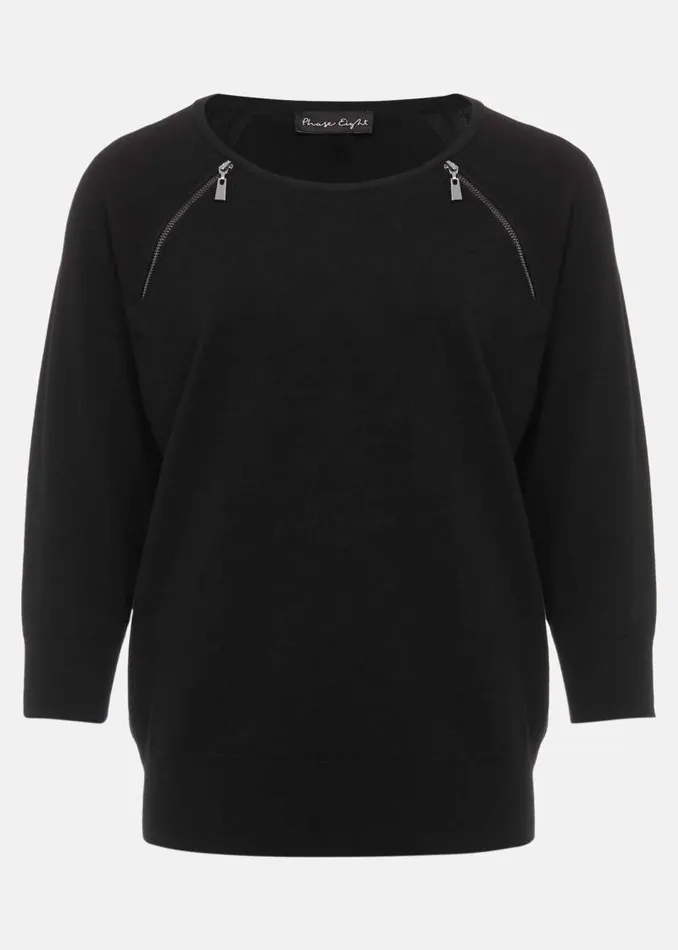 Lolan Zip Trim Knit Jumper Black Women Phase Eight Knitwear