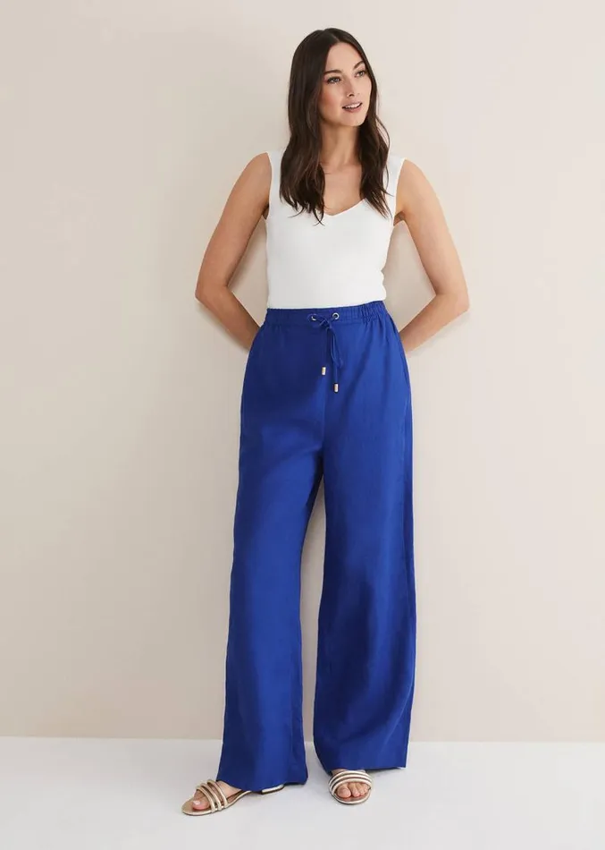 Lolita Blue Linen Wide Leg Trousers Cobalt Women Phase Eight Trousers