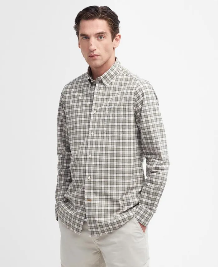 Lomond Tailored LongSleeved Shirt Glenmore Olive Tartan Men Barbour Shirts