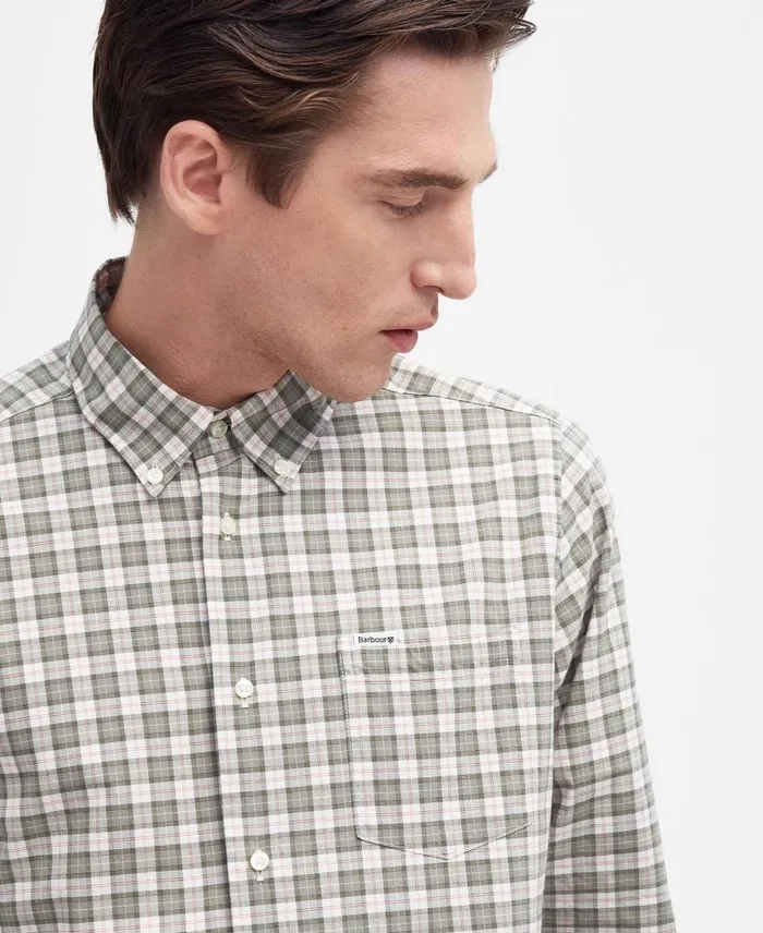 Lomond Tailored LongSleeved Shirt Glenmore Olive Tartan Men Barbour Shirts