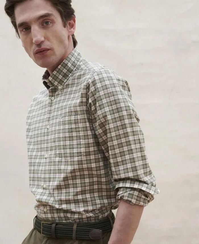 Lomond Tailored LongSleeved Shirt Glenmore Olive Tartan Men Barbour Shirts