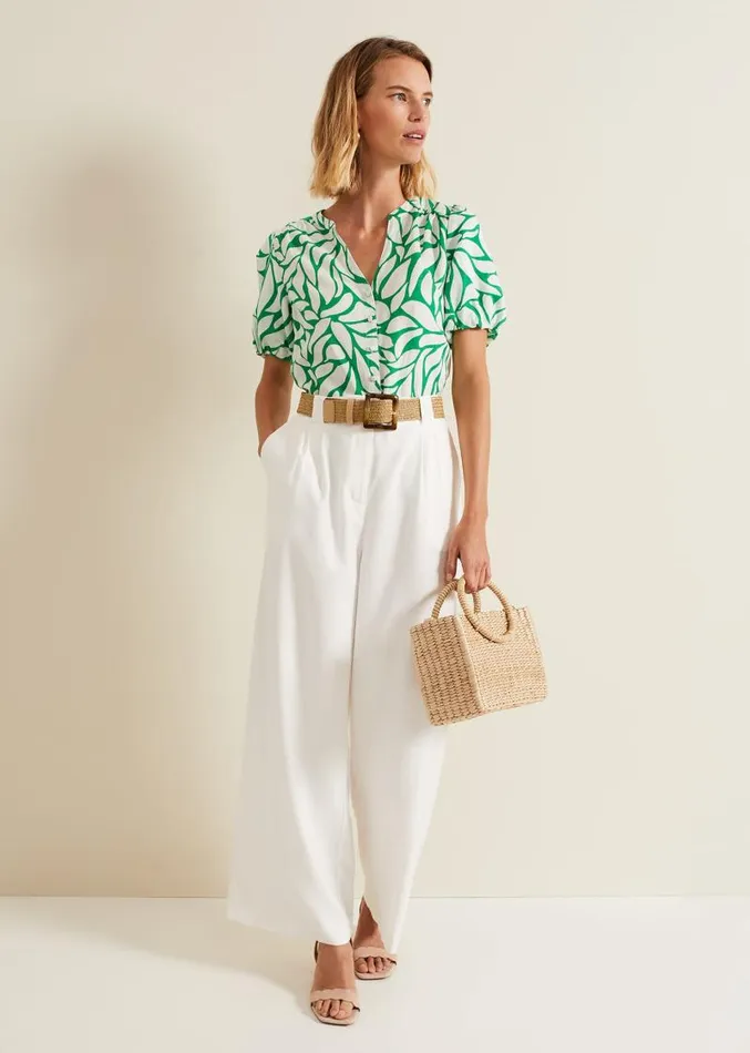 Louanna Linen Printed Shirt Greenivory Women Phase Eight Shirts and Blouses